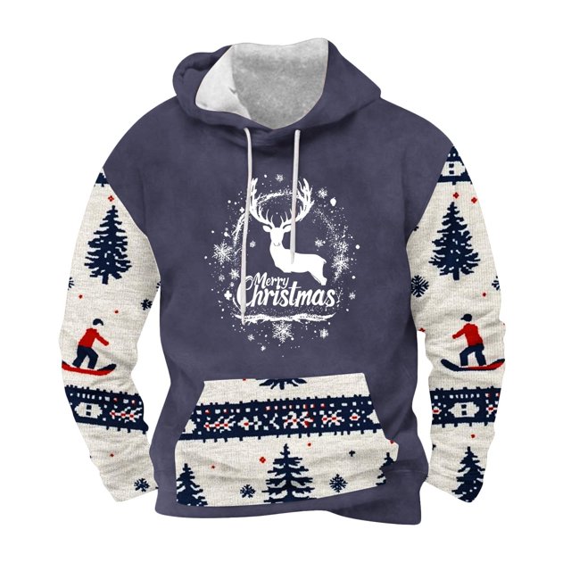Sudadera con capucha para hombre, informal, con cordón, estampado navideño, deportiva, blusa de poliéster
