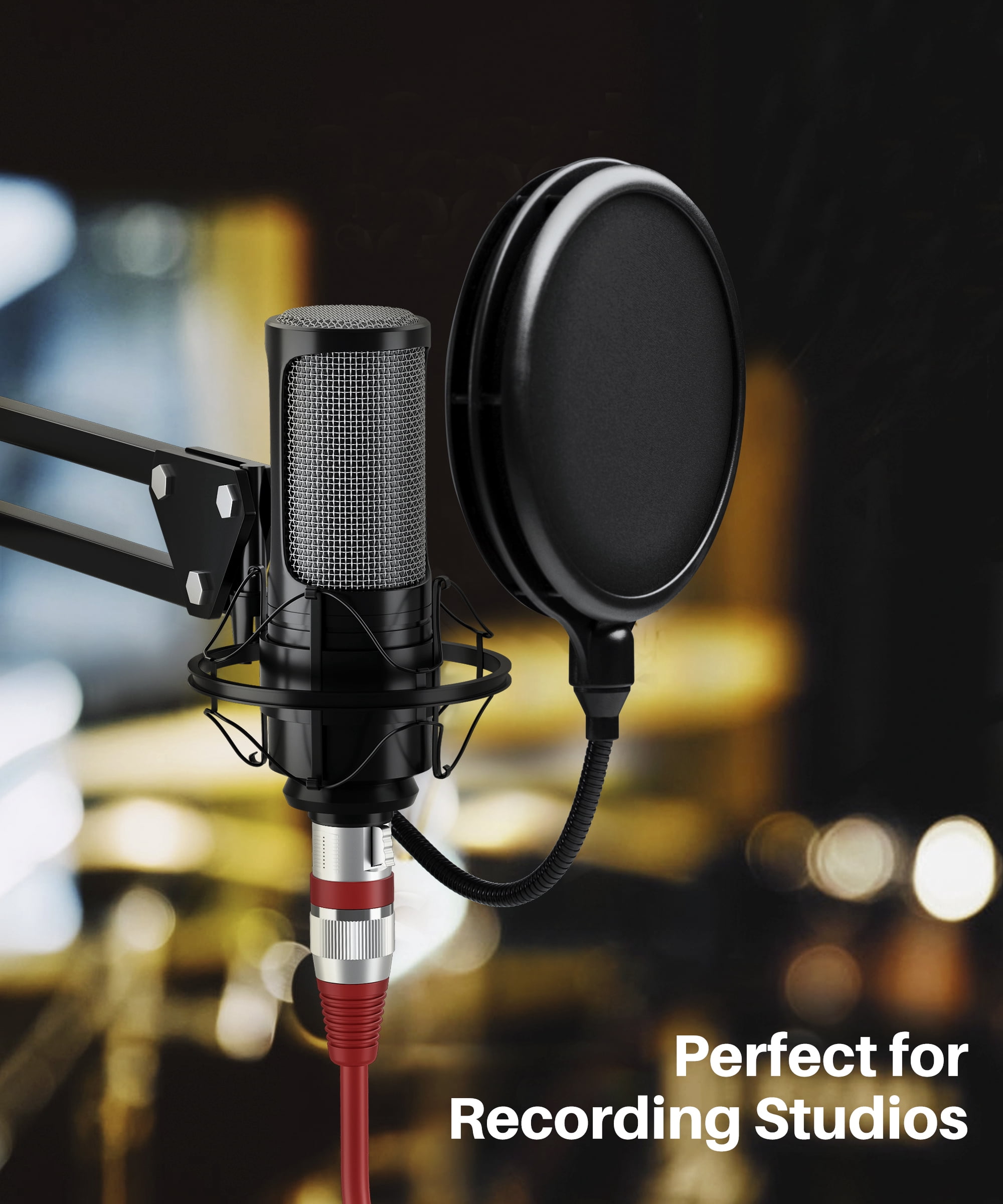 GearIT XLR to XLR Microphone Cable (100 Feet, 1 Pack) XLR Male to Female Mic Cable 3-Pin Balanced Shielded XLR Cable for Mic Mixer, Recording Studio, Podcast - Red, 100Ft, 1 Pack