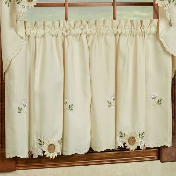 Sunflower Cream Embroidered Kitchen Curtains - 36 x 54 Tier Pair