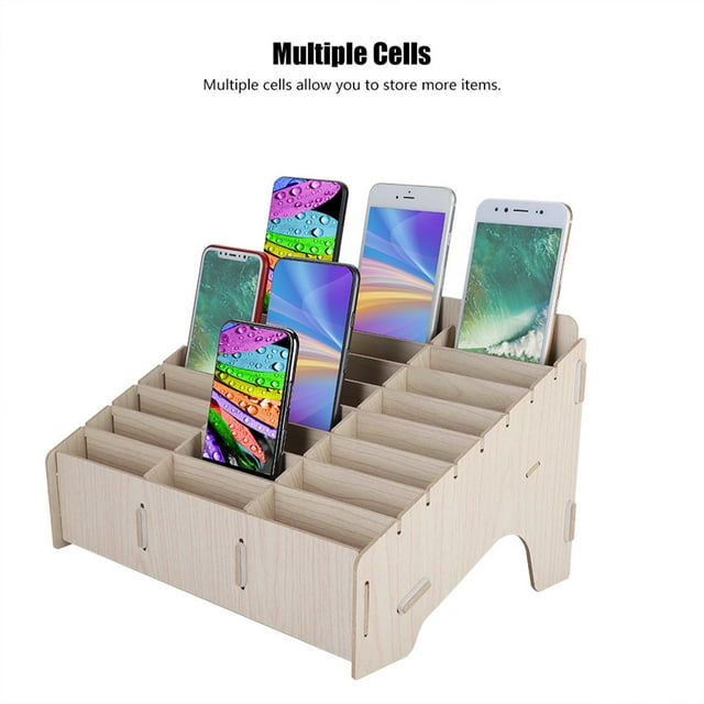 Multiple Cells Mobile Phone Management Storage Box, Wooden Thickened Durable Clean Desktop Cell Phone Storage Box for Classroom Conference Hall Office Cupboard Cabinet