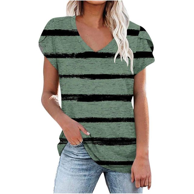 Birdeem Mode Femmes Été Col en V Manches Courtes T-Shirt Imprimé Décontracté Blouse