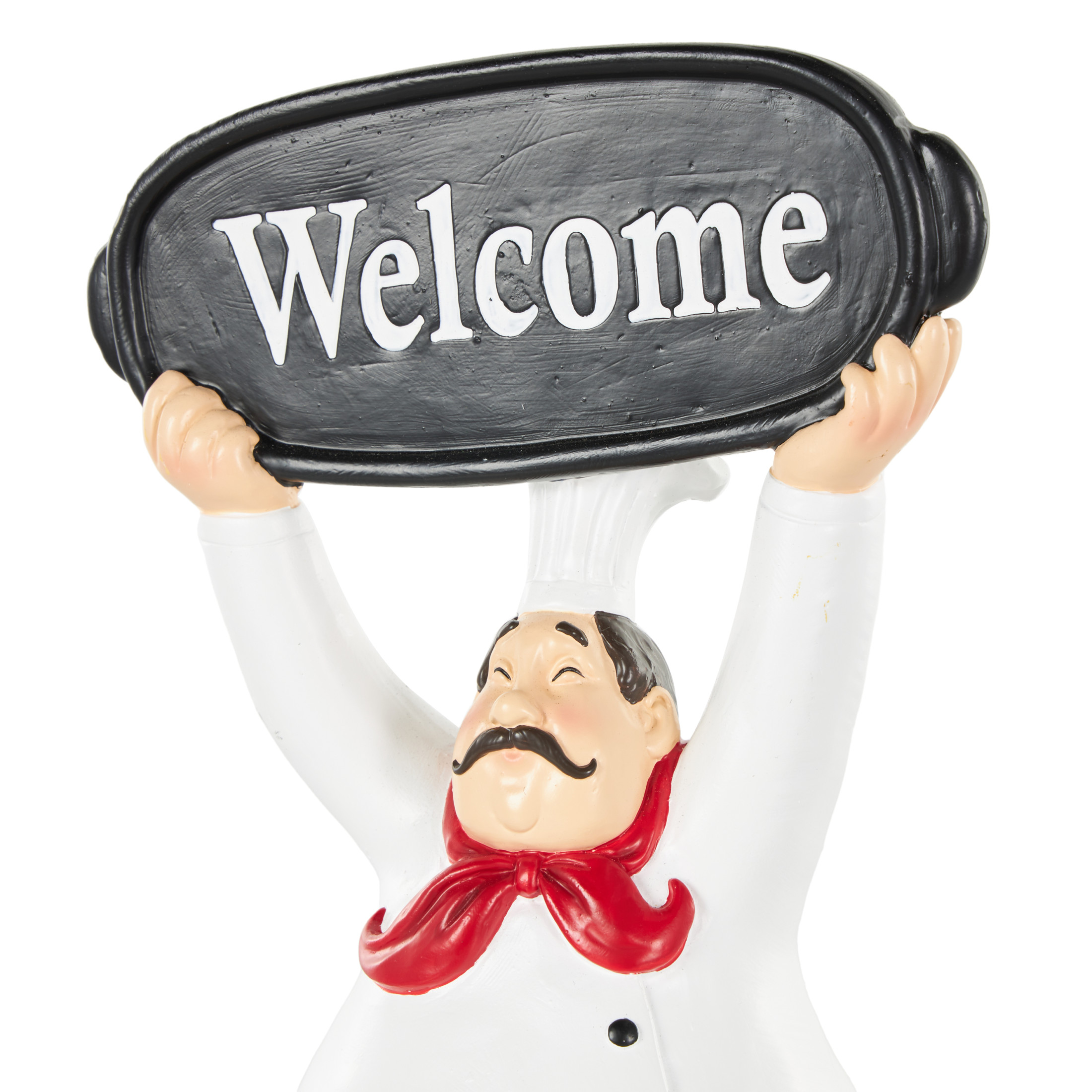 6" x 13" White Polystone Kitchen Decorative Figurine Chef Sculpture with Welcome Sign, by DecMode