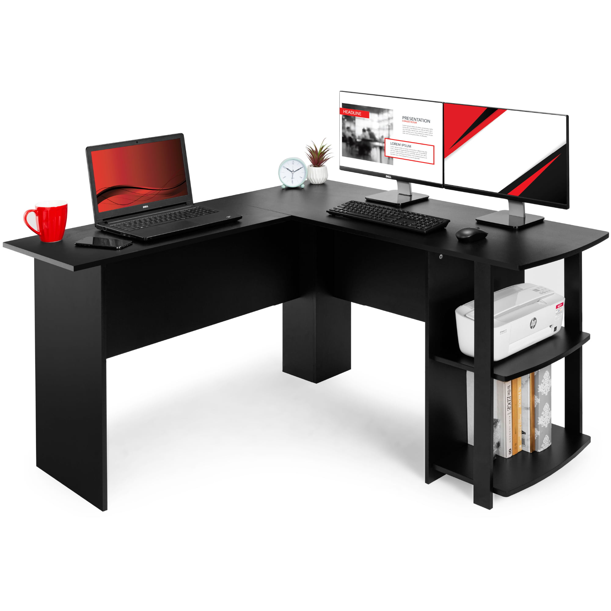 Details about   L-Shape Corner Computer Desk MDF Laptop PC Table Workstation Study Home Office 