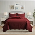 thumbnail image 2 of IR Imperial Rooms 3Pc-Embossed Bedspread Microfiber Floral Modern Quilt Set Lightweight King Burgundy, 2 of 9
