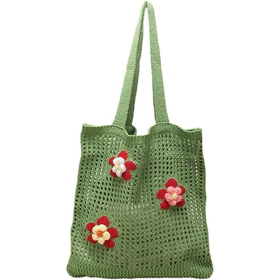 Kukuzhu Women Handmade Crochet Tote Bag Y2k Purse Cute Aesthetic Shoulder Bag Knitted Hobo Bag Mesh Beach Bag