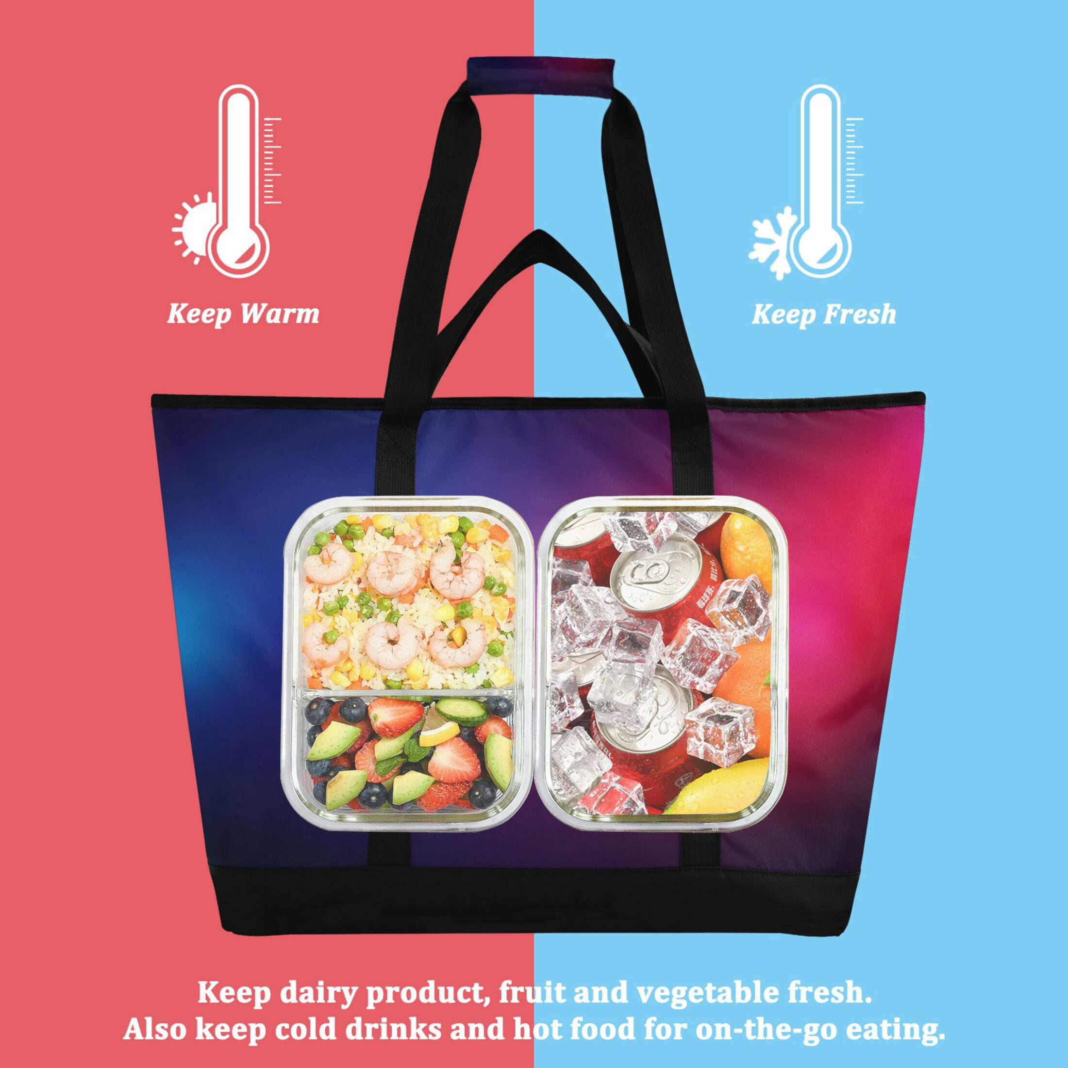 Large Hand-held Ice Pack Picnic Bag Insulation and Refrigeration Suitable for Shopping Picnics and Camping Red Blue Light