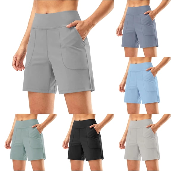 YMNXA Casual Sports Shorts For Women High Waist Solid Color Loose Fit Summer Breathable Yoga Gym Activewear Shorts For Everyday Wear,Light Gray,Xl