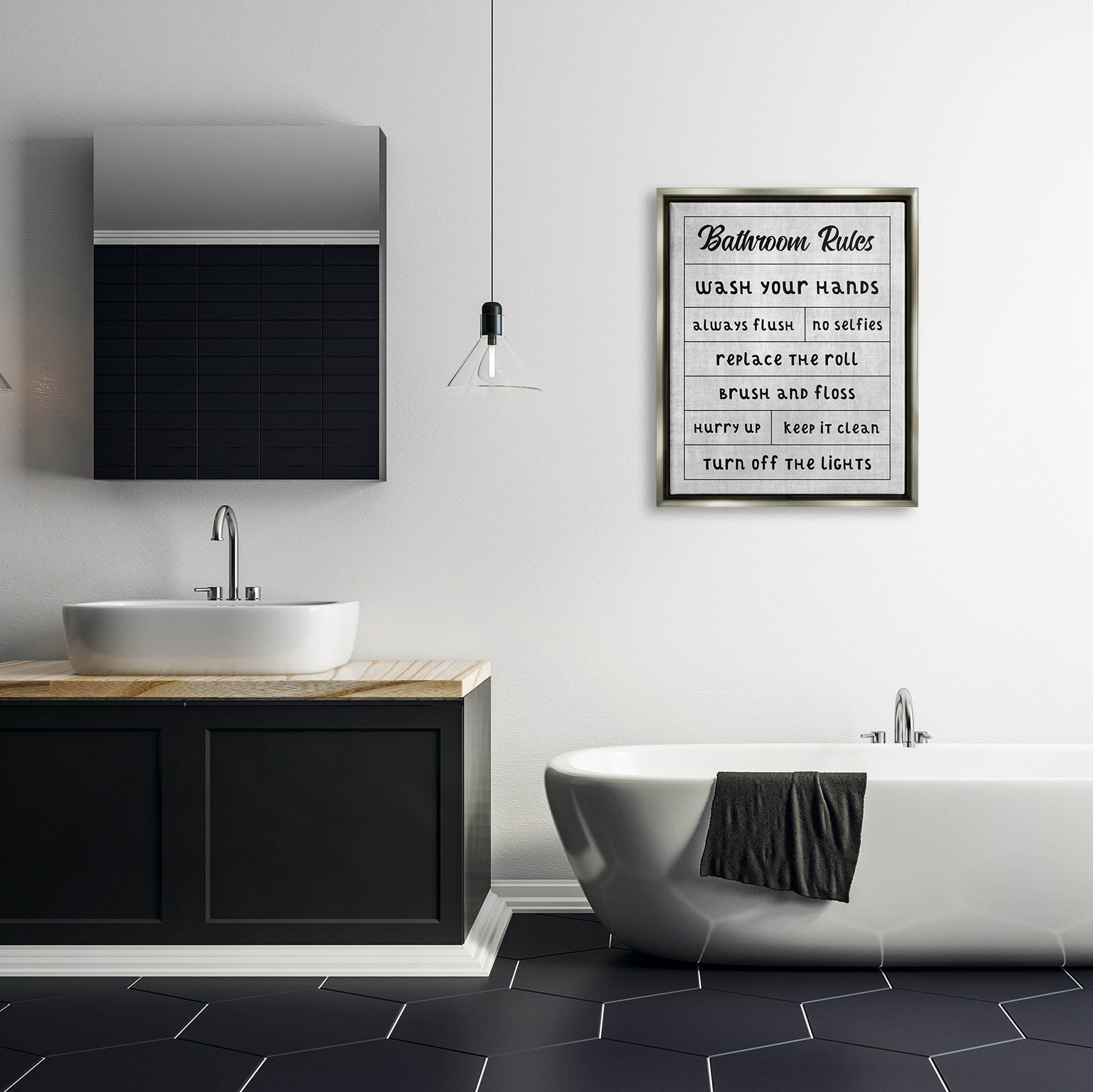 Stupell Industries Bathroom Rules Checklist Graphic Art Luster Gray Floating Framed Canvas Print Wall Art, Design by CAD Designs