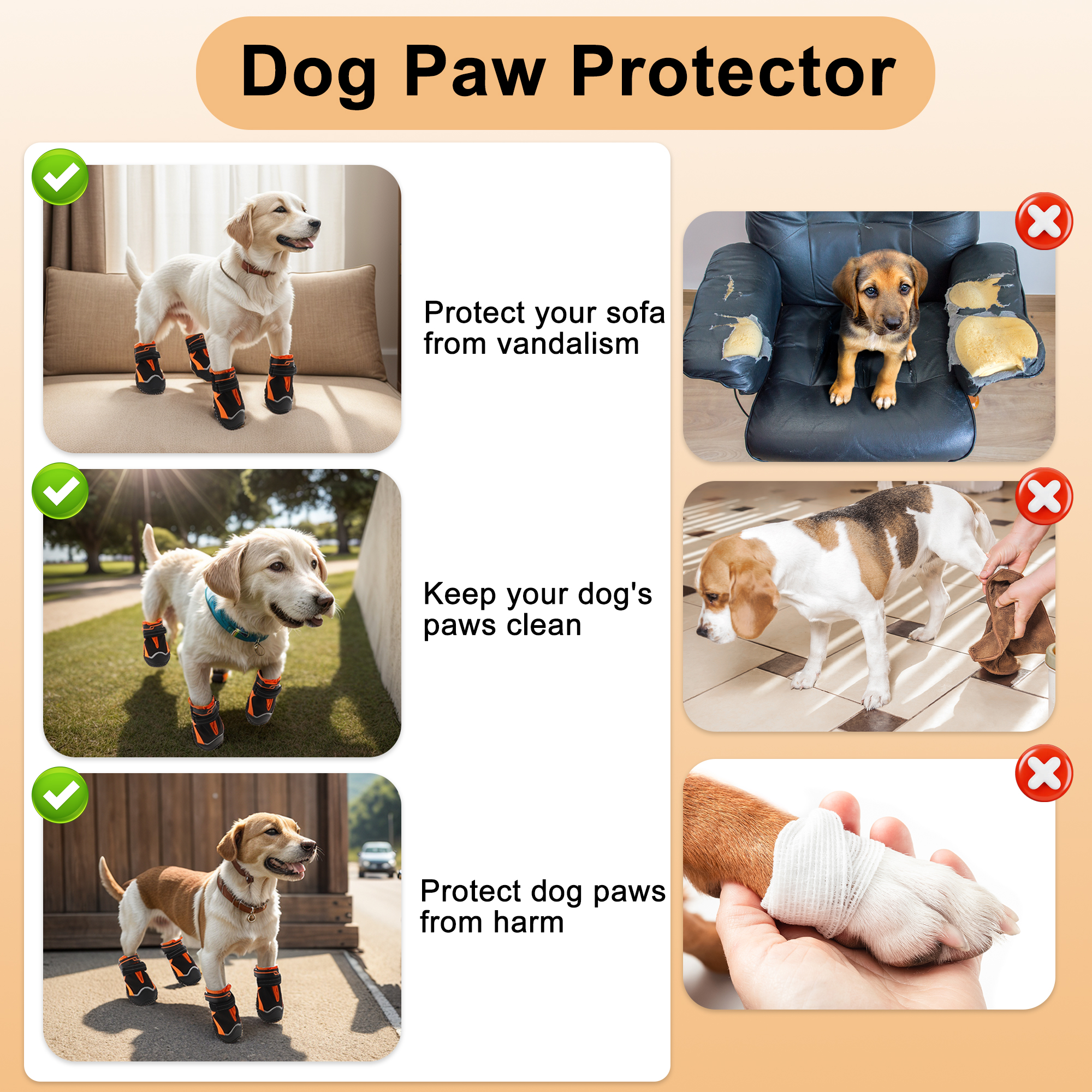 Unique Bargains 4pcs Dog Shoes Waterproof Anti Slip Boots Protectors 2.55" Black