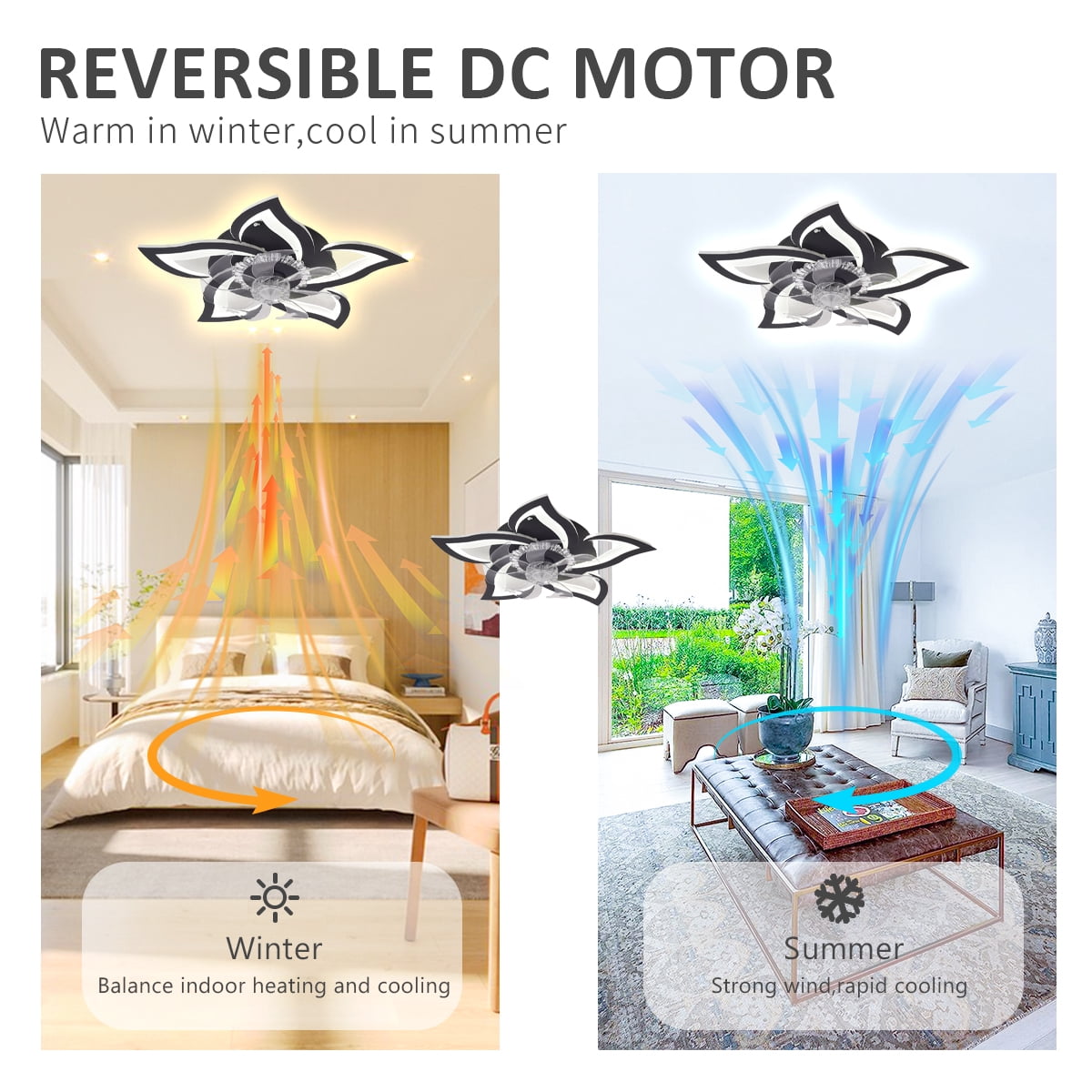 Flower Ceiling Fans with Lights, 27 inches Modern Low Profile Ceiling Fan, Dimmable LED Ceiling Light Fixture, Flush Mount Ceiling Fans with Remote/App for Bedroom, Living room, Black