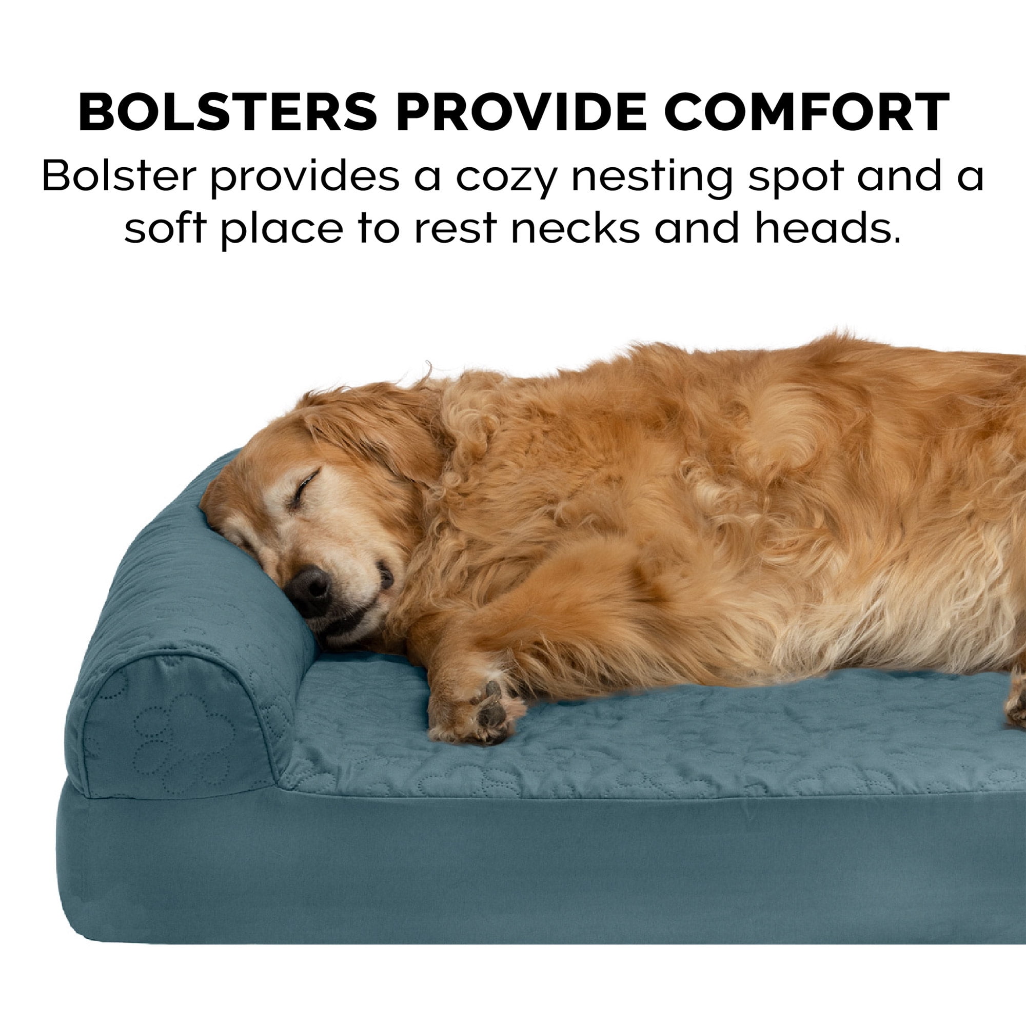 FurHaven Paw-Quilted Cooling Gel-Top Deluxe L-Chaise Pet Bed, Bluestone, Large, 1 Count