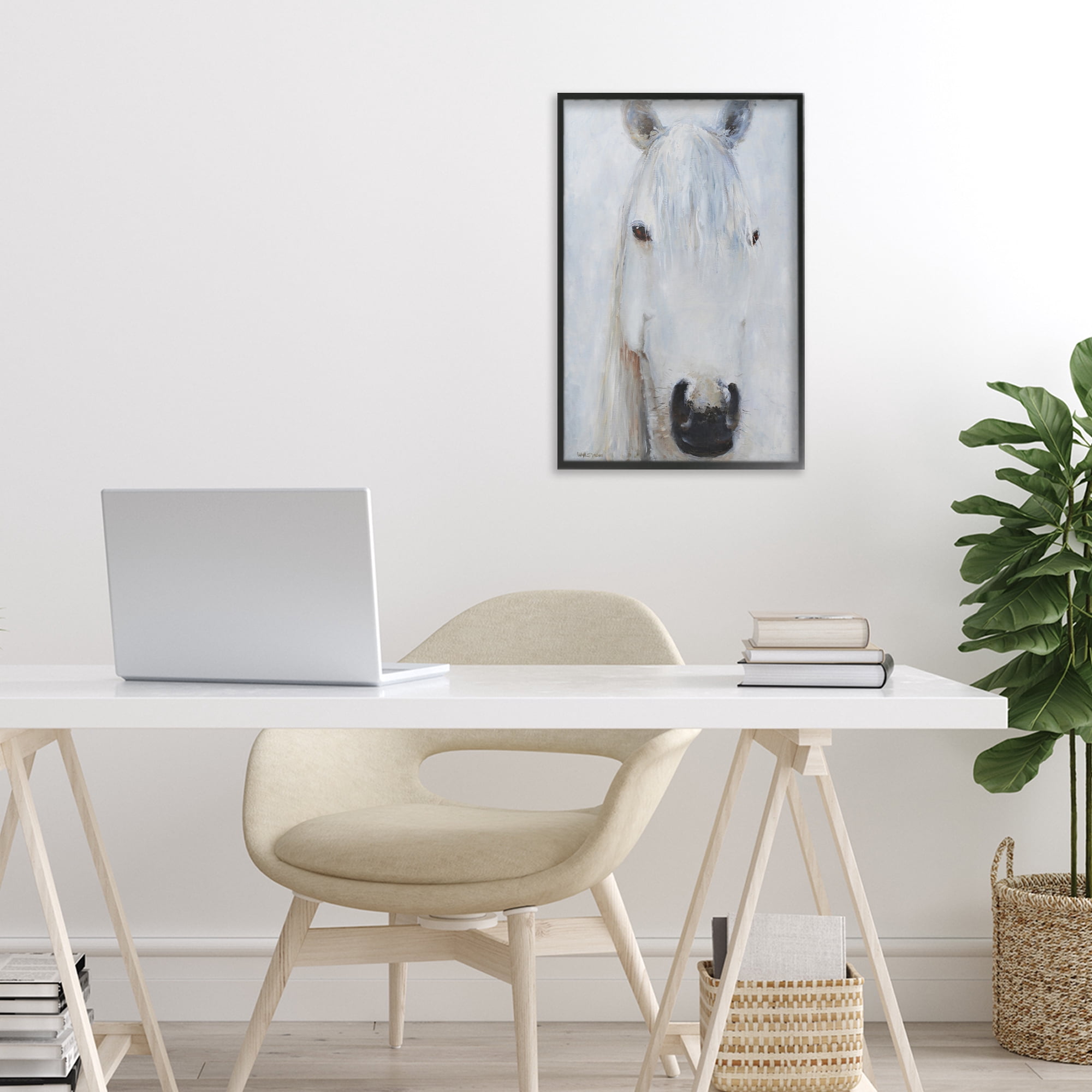 Stupell Industries Pure White Horse Portrait Black Framed Giclee Art, design by Jadei Graphics