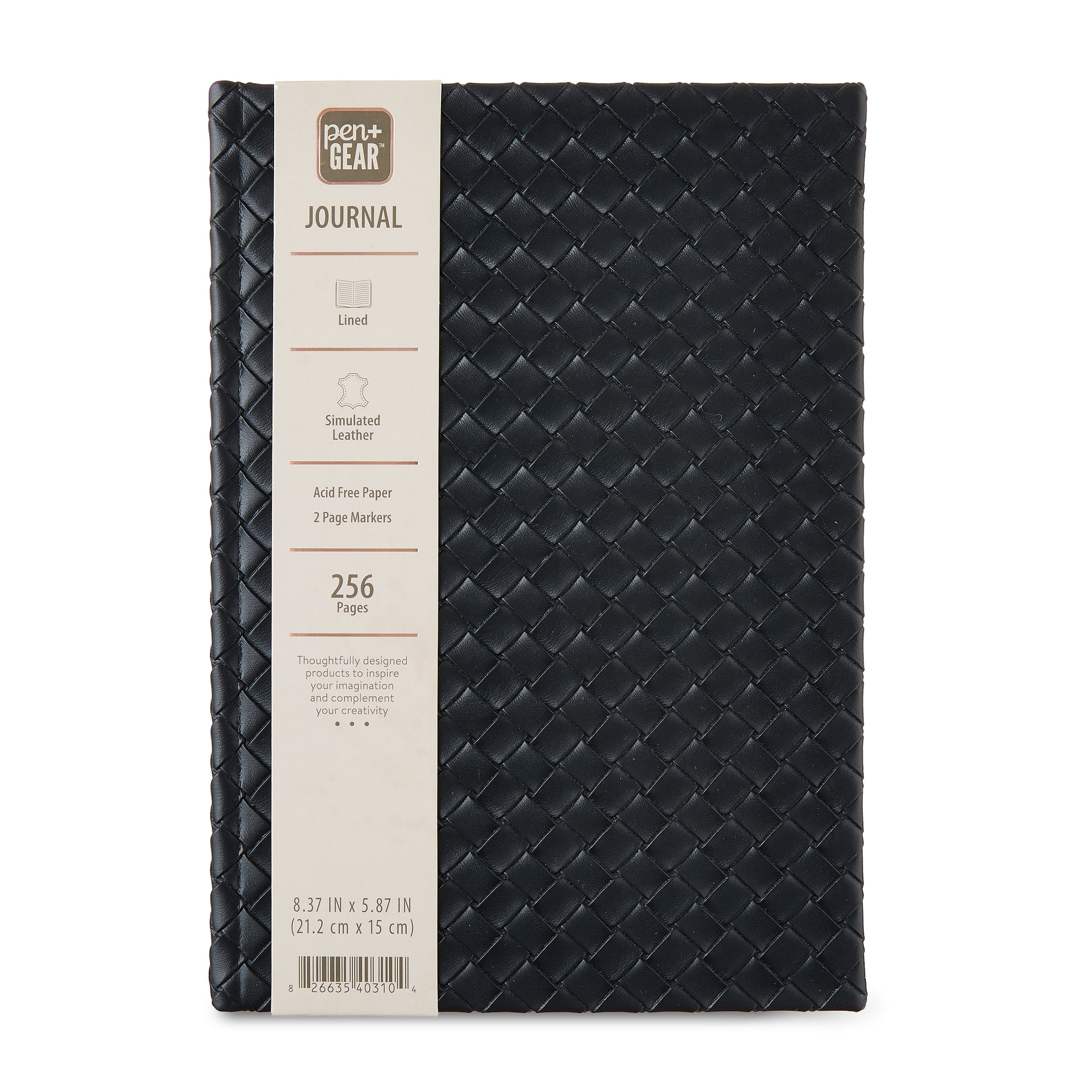 Pen+Gear Woven Simulated Leather Journal, Black, 8.37 in x 5.87 in, 256 Lined Pages