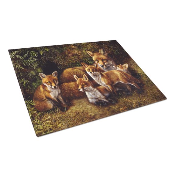Carolines Treasures BDBA0090LCB Fox Family Foxes by Daphne Baxter Glass Cutting Board Large, 12H x 16W, multicolor