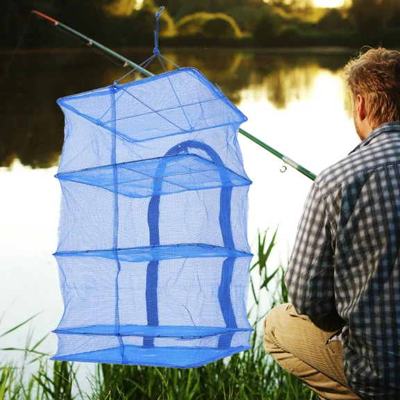 4-Layer 13.78*13.78*25.59In Blue Pe/ Steel Wire Drying Hanging Rack W/ Zippers