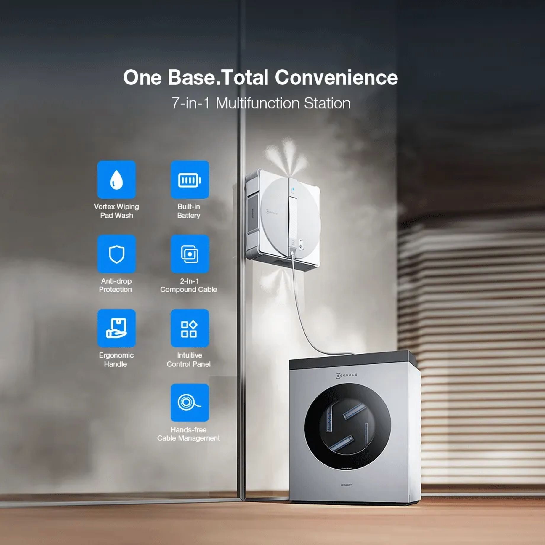 ECOVACS WINBOT W3 Omni Robot Window Cleaner with Auto-Clean Station, WIN-SLAM 5.0, Triple Spray & 12-Level Protection
