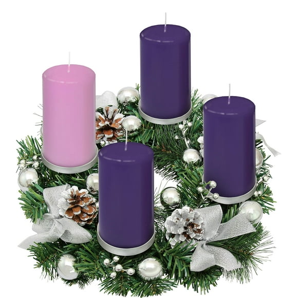 Ruban Argenté Anneau de Couronne de l'Avent Porte-Bougie pour Bougies de l'Avent Piliers - Grande Taille - Couronnes de l'Avent de Noël Support de Bougie - Bougie Décorative de l'Avent - Cadeaux de l'Avent
