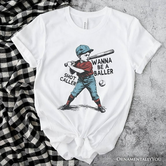 Baseball Retro T-Shirt Wanna Be a Baller, Vintage White and Natural Tee