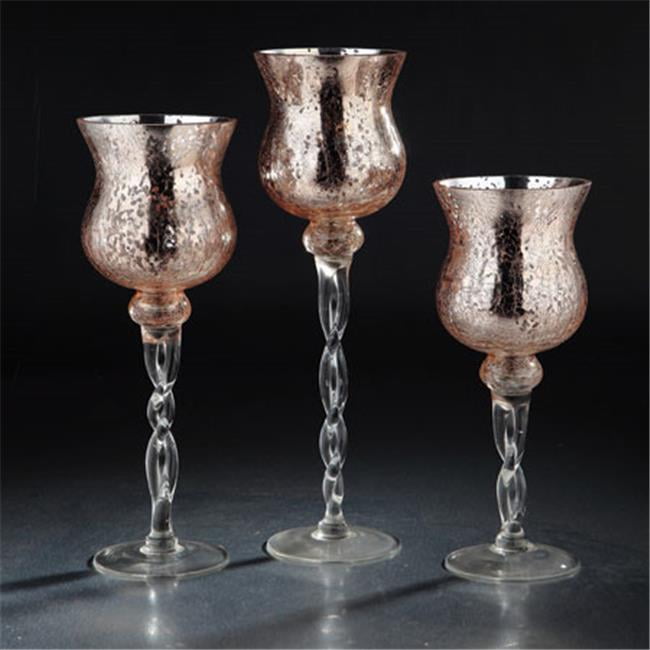 Diamond Star Set of 3 Stemmed Glass Candle Holder Elegant Hurricane