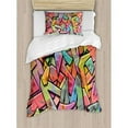 thumbnail image 3 of Colorful Duvet Cover Set King Size, Abstract Grunge Arrows Graffiti Inspired Spray Paint Style Figures Illustration, Decorative 3 Piece Bedding Set with 2 Pillow Shams, Multicolor, by Ambesonne, 3 of 3