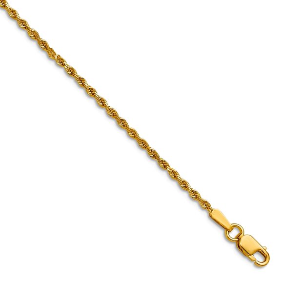 14k Yellow Gold Solid 1.75mm D Cut Rope Lobster Clasp Chain Anklet 9 Inch Lobster Claw - Anklet for Women and Men