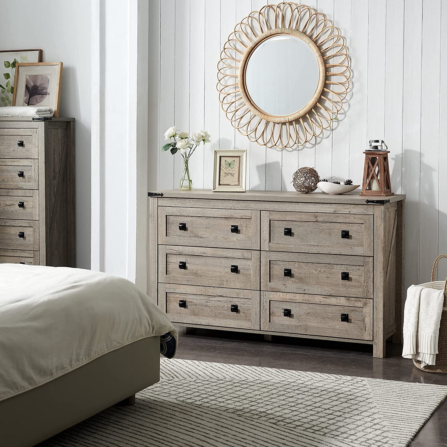 OKD 6 Drawers Dresser Chests for Bedroom Farmhouse, Wood Rustic Tall Chset of Drawers, Light Rustic Oak