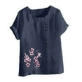 thumbnail image 4 of QUNYINEY Short Sleeve Shirts for Women Casual Floral Pullover Crew Neck Tops Loose Button Linen Womens Tops Trendy, 4 of 4