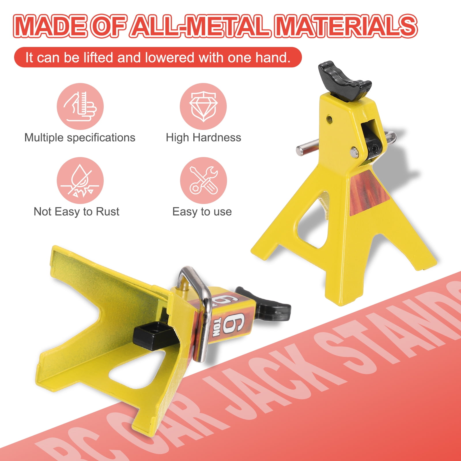Uxcell RC Car Jack Stands,1/10 Scale 6 Ton Rc Accessories,for SCX10 TRX4 D90 CC01 RC Truck ,Yellow,2 pcs