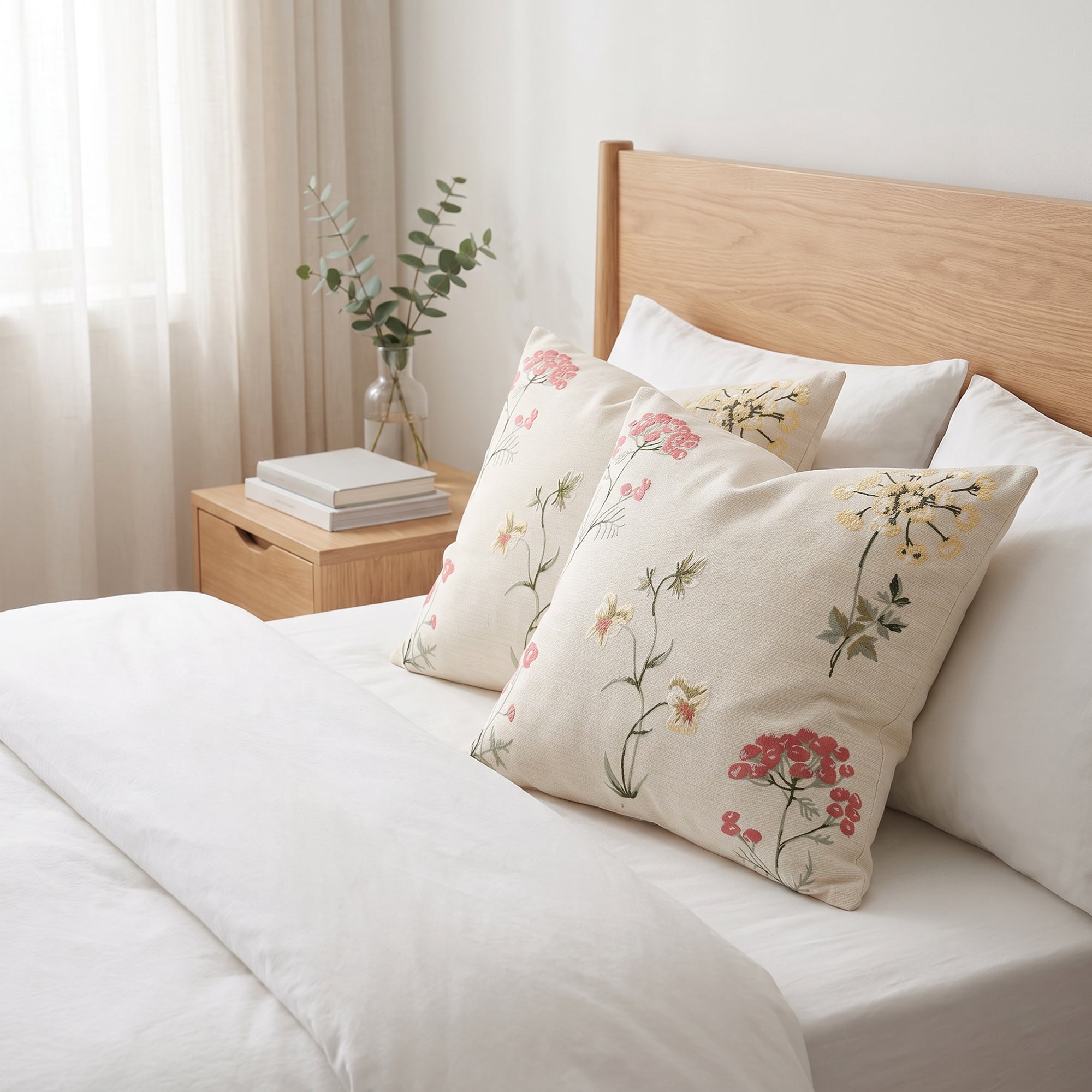 Unique Bargains Embroidered Floral Pillow Cover Rustic Cushion Case Multicolor 18"x18"