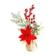 thumbnail image 1 of Mini árbol de Navidad con frutos rojos, decoración de mesa, base de yute, artificial. Flor roja de Navidad, 1 of 9