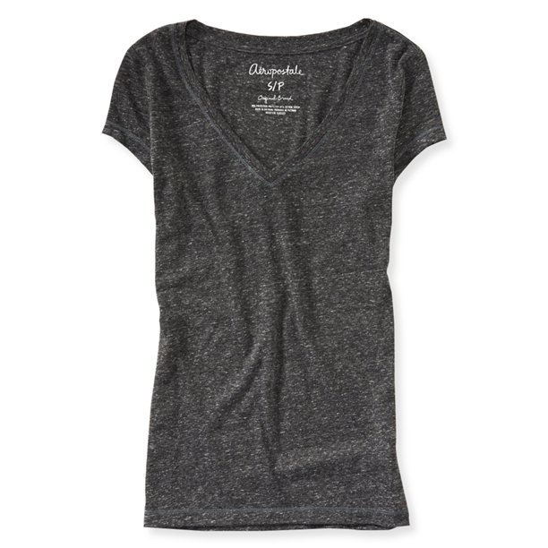 Aeropostale Camiseta básica Heathered Core para mujer, negro, mediano Aeropostale Camiseta básica