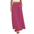 thumbnail image 6 of YTCAMLO A Line Womens Tiered Skirts Summer Casual Long Skirts Elastic Waist Pleated Skirts with Pockets Lightweight Eyelet Maxi Skirt, Hot Pink M, 6 of 8