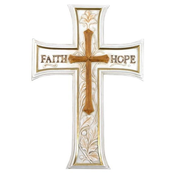 De Leon Collections 14864 Faith Hope Vintage White Color Farmhouse Hanging Wall Cross