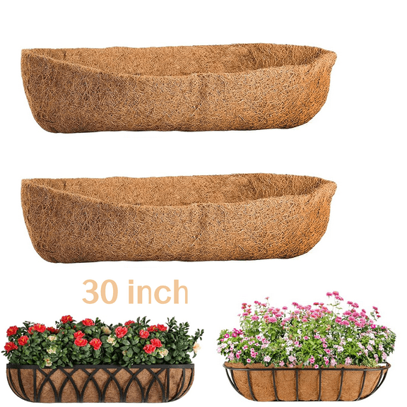 2 Packs Coco Liners for Planters, 30" Window Basket Deck Railing Planter Insert Trough Planter, Coconut Basket Liners for Outdoor Plants