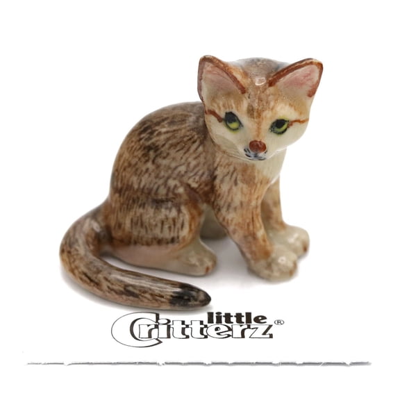 Little Critterz Cat Sand Cat"Dune" Hand-painted - Home Decor Animal Birthday Gift Decorative Figurine - Miniature Porcelain Figurine