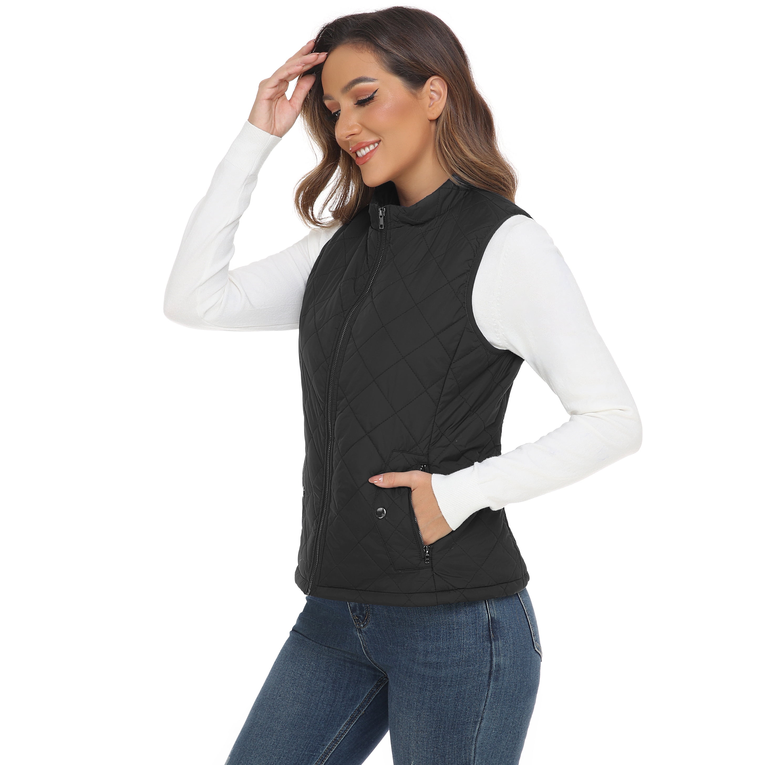 LK women's vest - Stand Collar Lightweight Padded Gilet for Women (Black-S)