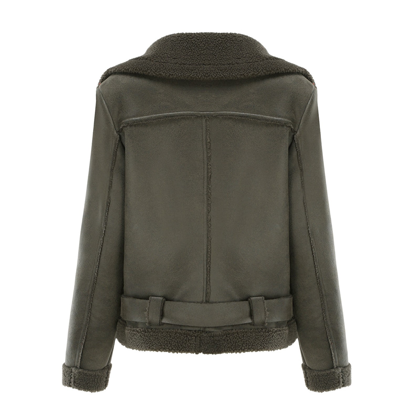 Usmixi Winter Faux Leather Jacket for Women Womens Suede Jacket Plus Size Fashion Side Zip Fuzzy Fleece Coats Casual Solid Pocket Bomber Outwear with Belt Faux Leather Jacket