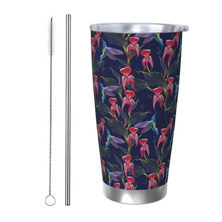 

Qekee Flowers And Humming Bird Print 20OZ Car Cup Stainless Steel Vacuum Insulated Tumbler Tumbler Cup With Lid And Straw Travel Coffee Mug-Straw Two-piece Set