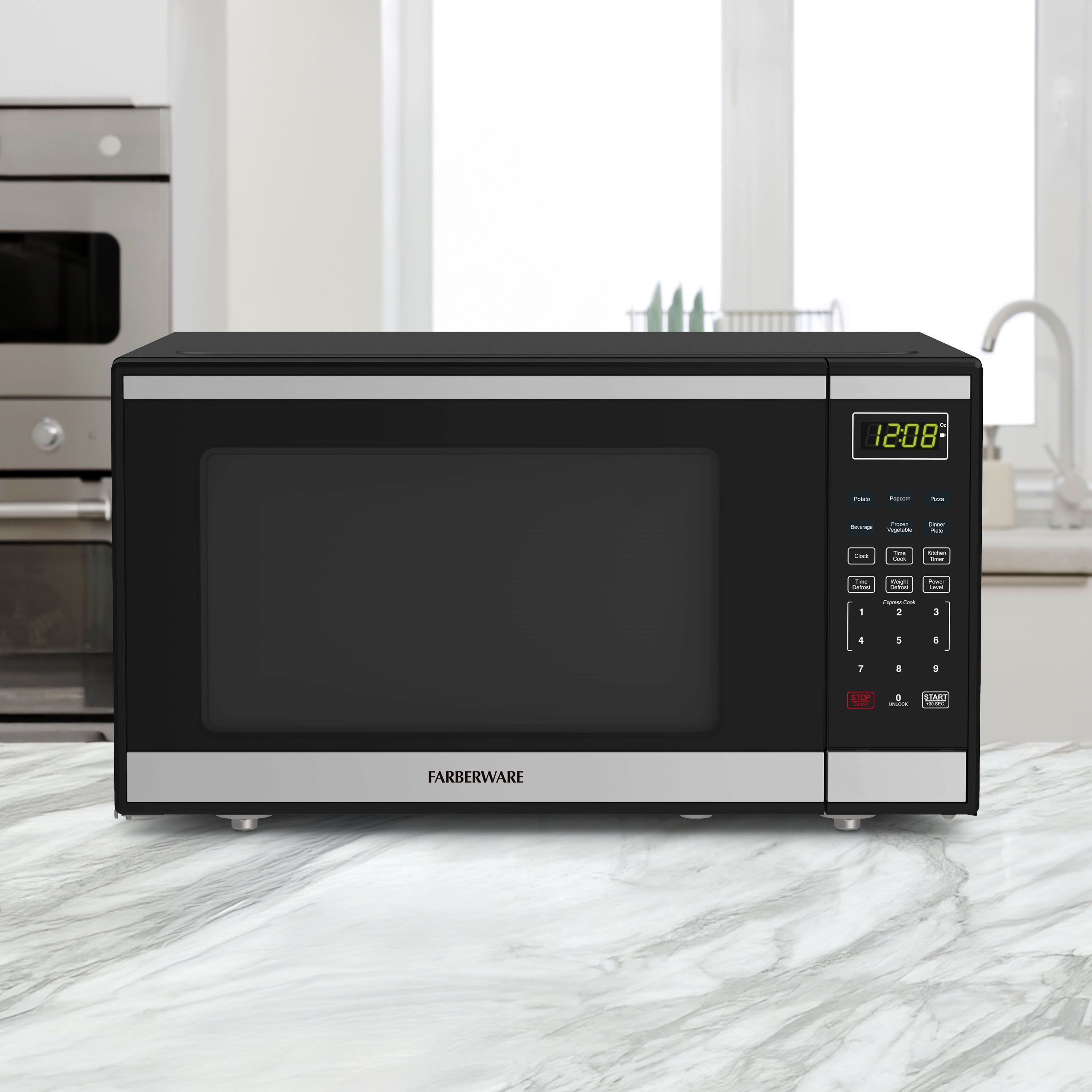 Farberware 1.6 cu ft Microwave Oven, 1100W Countertop Microwave Oven with 6 Auto Cook Settings, Stainless Steel