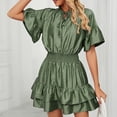 thumbnail image 2 of EQWLJWE Robes d'Été pour Femmes 2023 Mode Féminine Couleur Unie Confortable Manches Courtes Décontractées Robe en Dentelle Découpée, 2 of 9