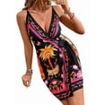 thumbnail image 3 of Women's Sleeveless Wrap V Neck Tie Knot Boho Short Dresses Black XL, 3 of 8
