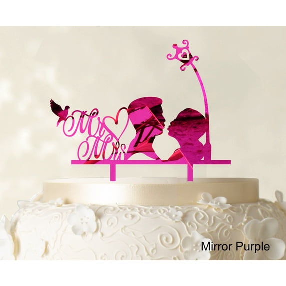 """Mr And Mrs"" Couple Cake Topper With Bird And Heart Cake Toppers Cake Decorations Color Option Available 6""-7"" Inches Wide"