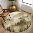 thumbnail image 2 of Round Area Rug 8 Ft, Brown Mountain Washable Non-Slip Circle Carpet for Living Room/Bedroom, Misty Forest Nature Woodland Pine Tree Landscape Collection Low-Profile Large Area Rugs for Indoor, 2 of 8