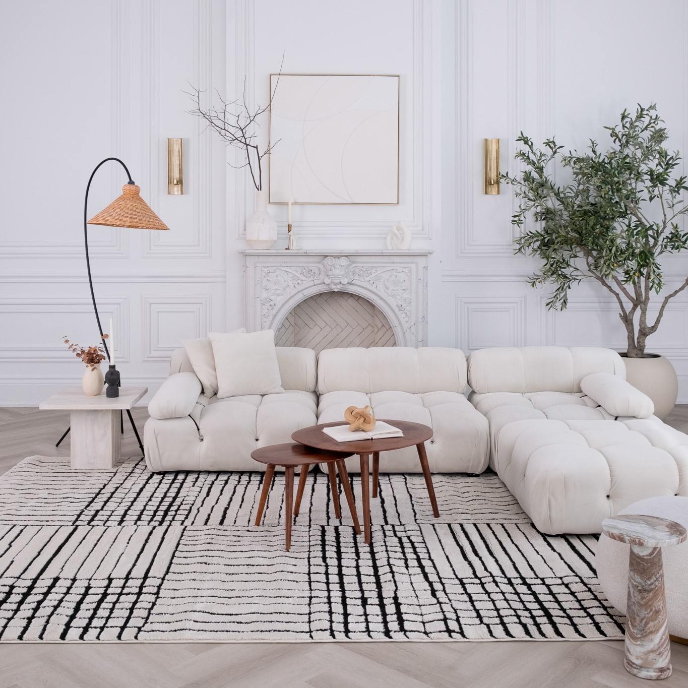 Tapis d'interieur abstrait Rug Branch Domus, crème noir, moderne - Salon, chambre, salle a manger et cuisine