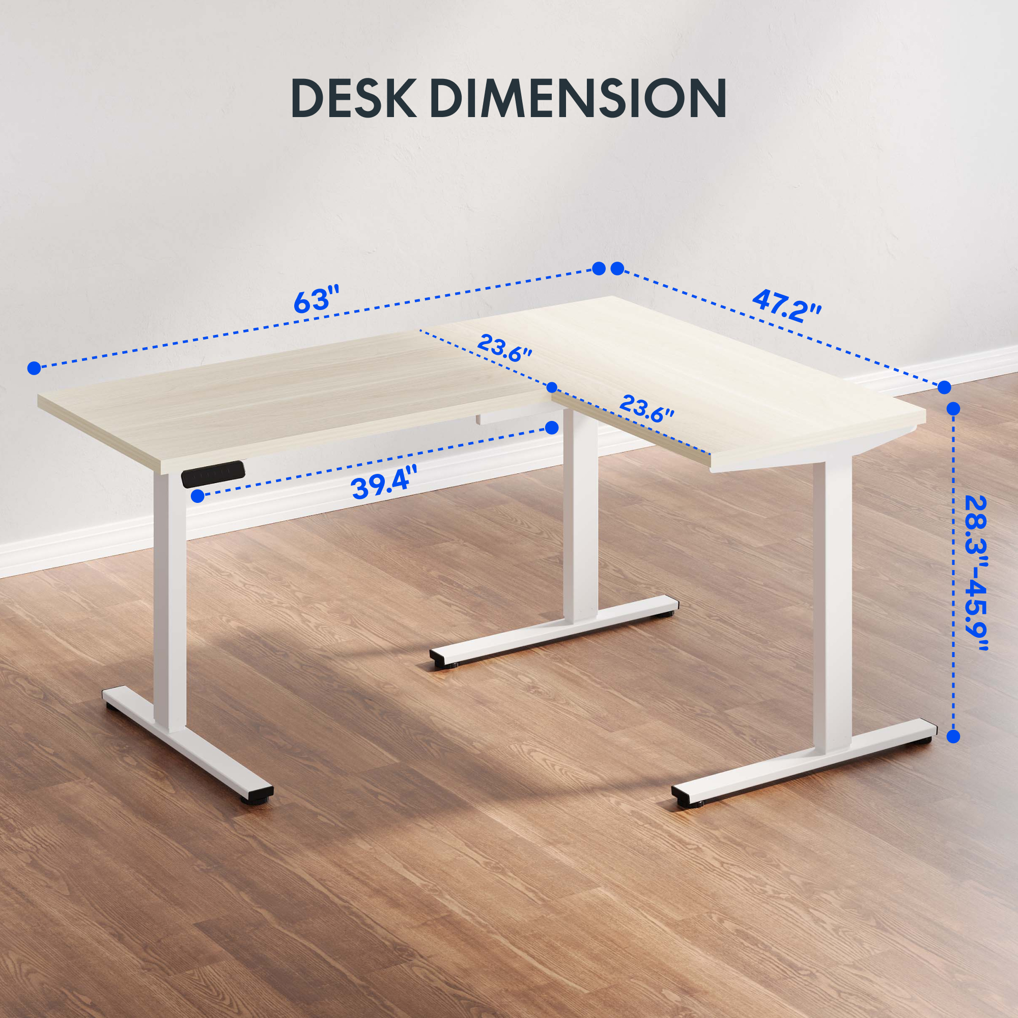 L-Shaped Electric Standing Desk 63“x48”, 220 lbs Load Capacity, 1" Thick Eco-Friendly Tabletop, Anti-Collision System & 4 Memory Presets, Large Height Adjustable Sit Stand Corner Workstation