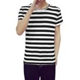 thumbnail image 1 of Camiseta De Rayas De Manga Corta Con Cuello Redondo Para Negro 44 Unique Bargains Camisa, 1 of 7