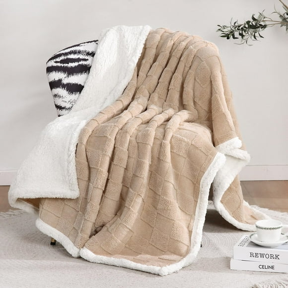 Gracelife Sherpa Throw Blanket Fleece Blanket, Soft Fluffy Blanket for Couch 60”*80”, Large Thick Blanket for All Season Use, Beige
