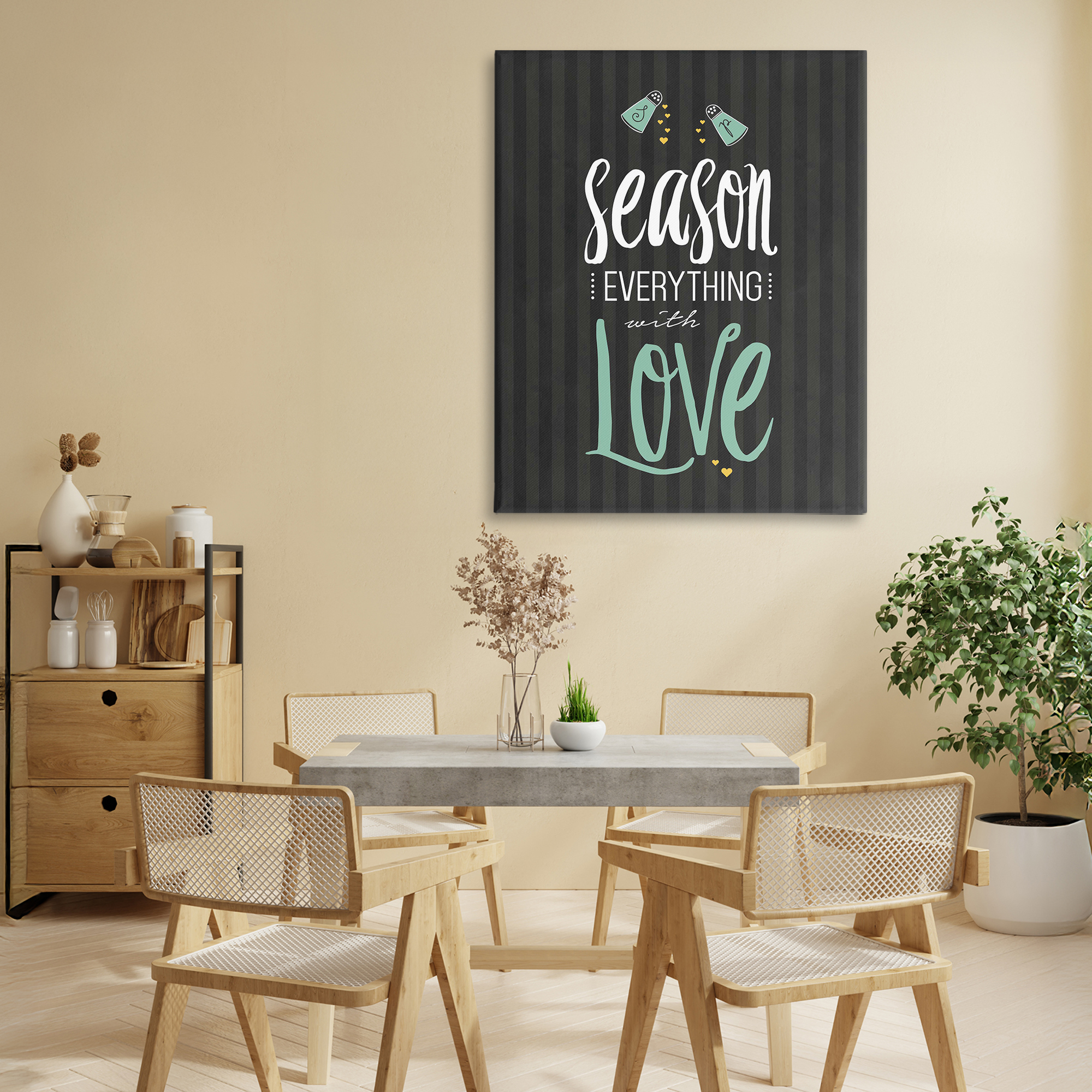 Season With Love Black & Green Canvas Wall Art, design by Lettered and Lined