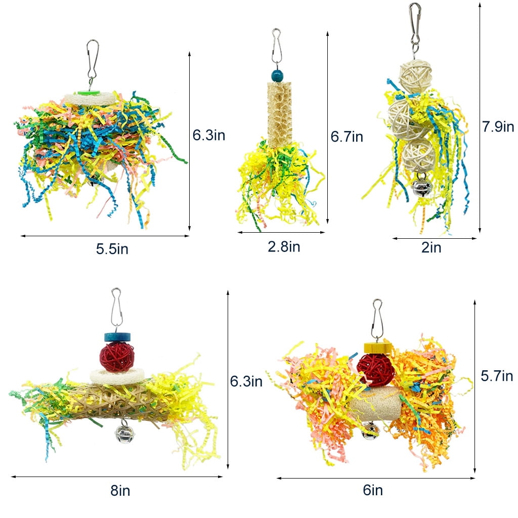 5 Pack Bird Foraging Toys Parrot Shredder Rattan Balls Toy Hanging for Cage