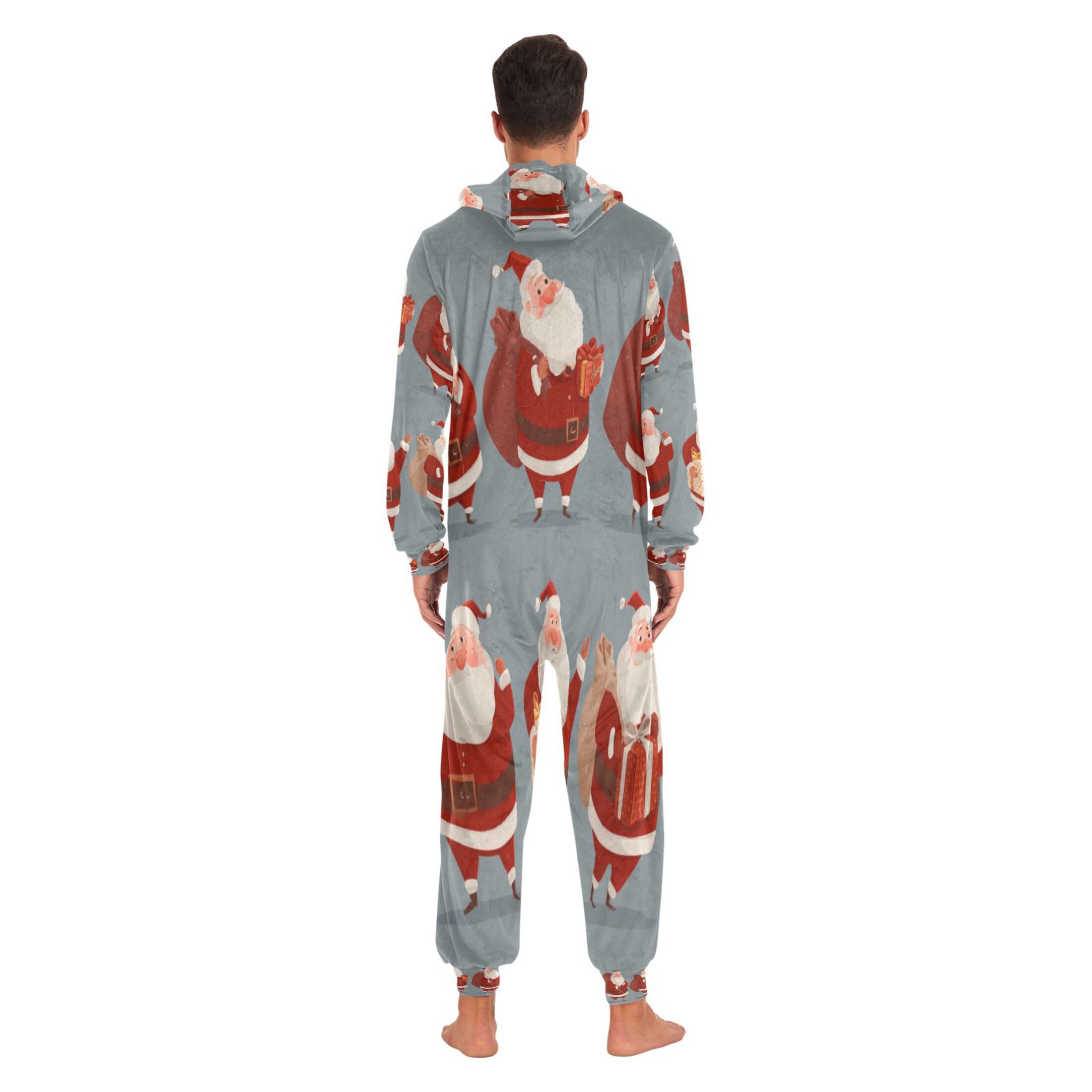1-Pack Onesie Jumpsuits For Men&Women Winter One Piece Zipper Pajamas Playsuit Set Cartoon Santa Claus